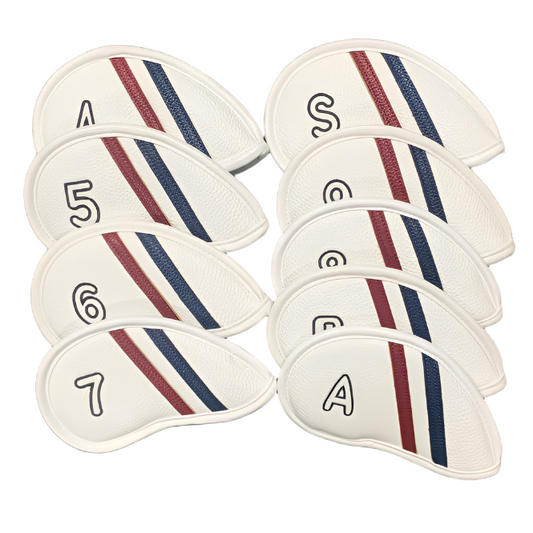 Lederen Iron Wedge Headcovers | 9-Set Rood Wit Blauw