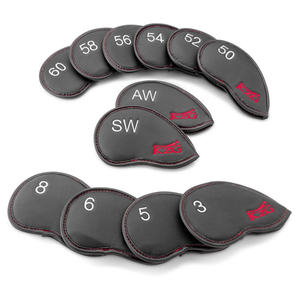 KZG iron en wedge headcovers met rood stiksel