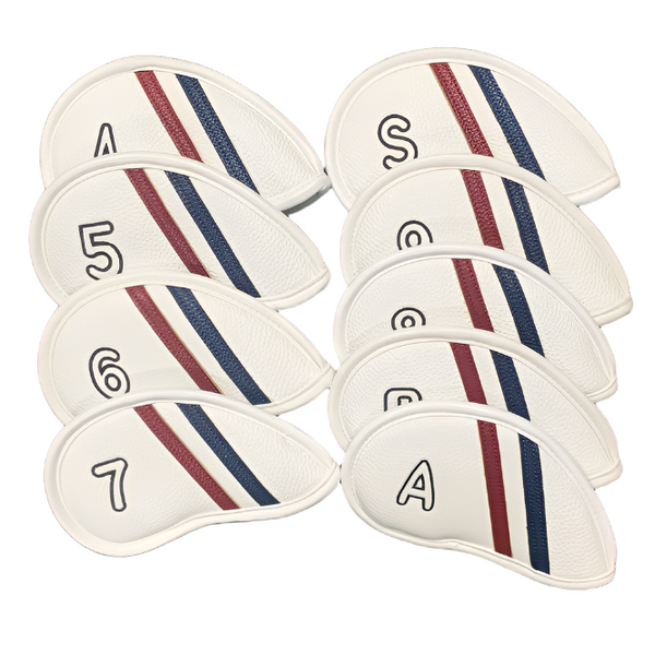 Lederen Iron & Wedge Headcovers 9-delig – Rood Wit Blauw