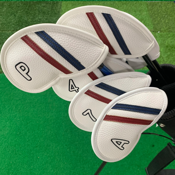 Lederen iron en wedge headcovers 9-delig rood wit blauw – foto 2